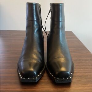 Chic Black Leather Ankle Boots with Stud Accents